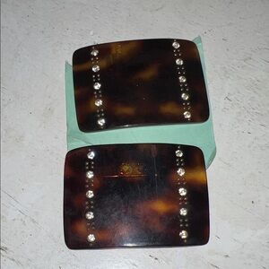 Vintage France Faux Tortoise Shell lucite crystal shoe clips